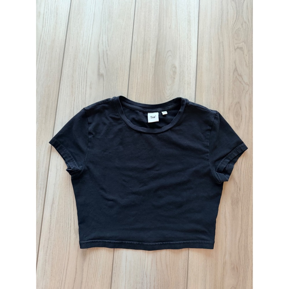 Tna Aritzia Baby Tee Women S Black Short Sleeve Crew Neck Cotton Blend Basic